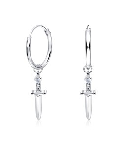 Sword with CZ Crystal Silver Hoop Earring HO-2532